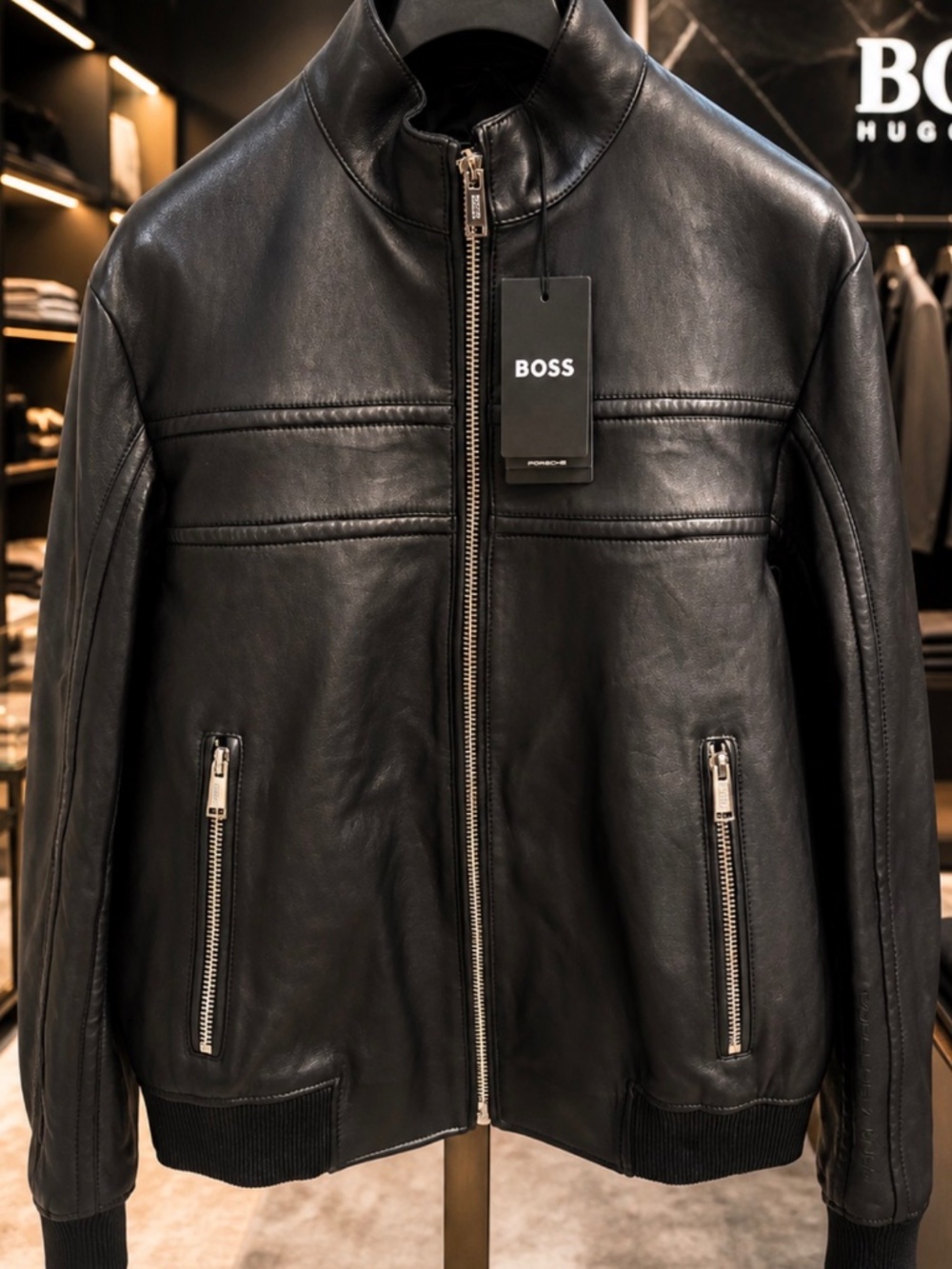 HUGO BOSS × Porsche Design Leather Jacket — Black | Size 38 (M) | New With Tags.